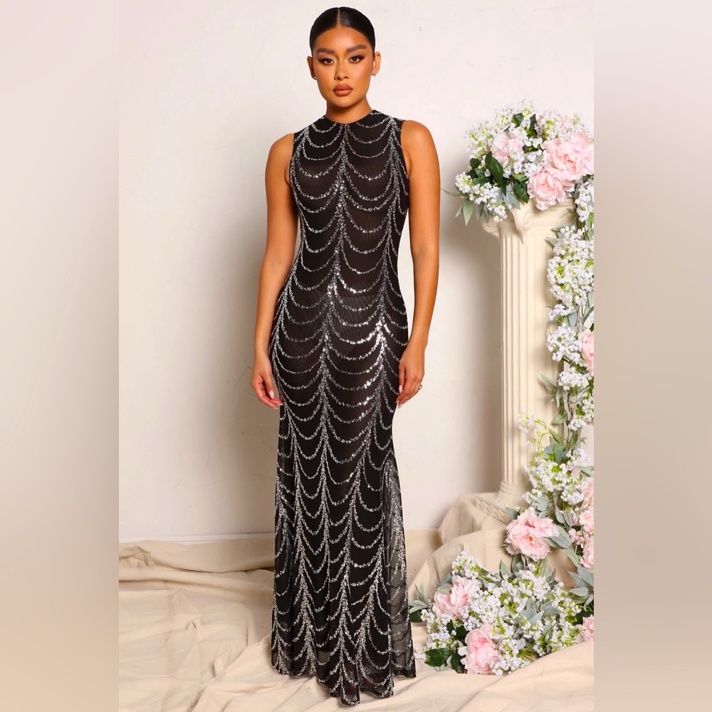 Party Moves Sleeveless Sequin Maxi Dress - Black